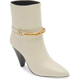 Avec Les Filles Spencer Golden Chain Pointed Toe Leather Bootie in Ivory at Nordstrom Rack, Size 10