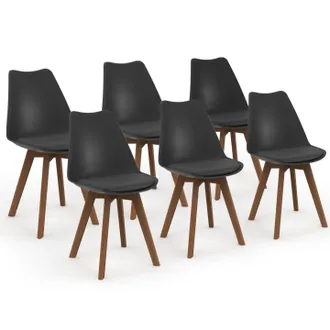 IDMarket Set Di 6 Sedie Sara Nere Con Gambe Scure Per Sala Da Pranzo