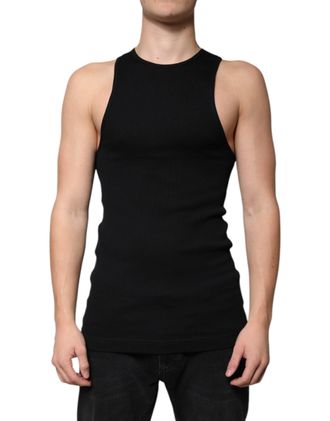 Dolce & Gabbana Mens Black Cotton Sleeveless Round Neck Tank T-Shirt