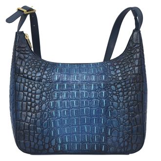 Anuschka womens Anuschka 7021 Medium Shoulder Hobo, Womens Hand-painted Genuine Leather Handbag, Embossed Sapphire, One Size