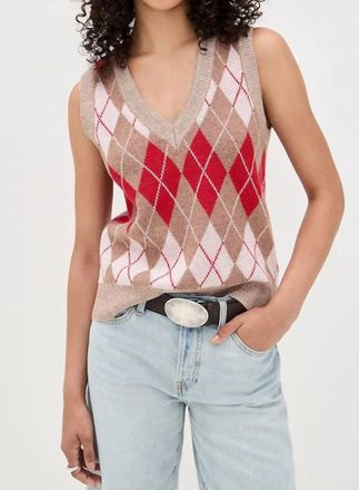 Re/Done Argyle Vest In Red Combo
