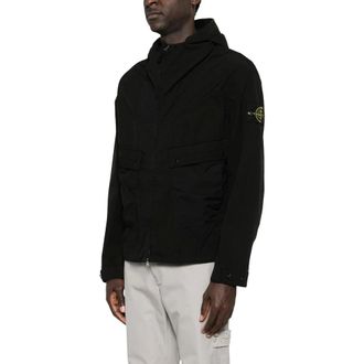 Stone Island Light Jackets, male, Black, Size: XL Hooded Jacket