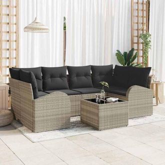 vidaXL Vidaxl - Conjunto De Sof&aacute; De Jard&iacute;n 7 Pcs Gris Claro 55 X 55 X 37 Cm