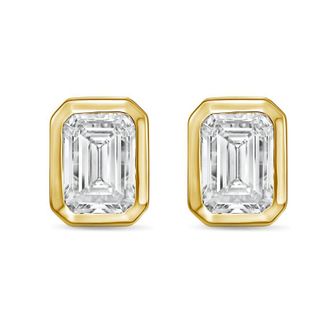 Diana M. Jewels 14Kt Yellow Gold 6.00 cts Lab Grown Emerald Diamond Bezel Studs
