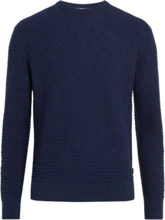 Calvin Klein Small Basquet Weave CN Sweater - Heren - Ronde hals truien - Blauw - L - Katoen - Truien & Vesten