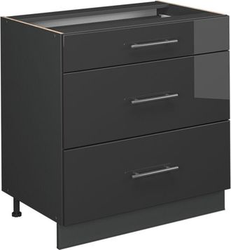 Vicco Mueble Bajo De Cocina Fame-line, Antracita Alto Brillo, 80 Cm Con 3 Cajones, Sin Encimera, Vicco