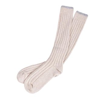 Brunello Cucinelli MenS Beige Two Tone Ribbed Knee High Socks, Size M