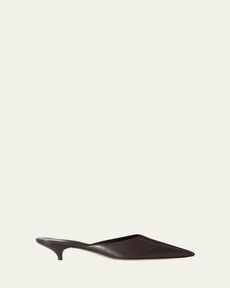 The Row Liisa Leather Kitten-Heel Mules