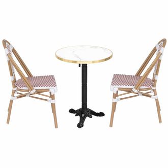 Oviala Conjunto de mesa de terraza de m&aacute;rmol blanco y 2 sillas rojas