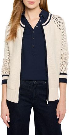 Nic+Zoe Open Stitch Front Zip Cotton Blend Cardigan in Neutral Multi at Nordstrom, Size X-Small