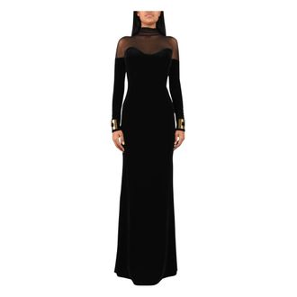Elisabetta Franchi Red Carpet-jurk van fluweel en tule - Dames - Jurken - Zwart - Maat: S Zijde