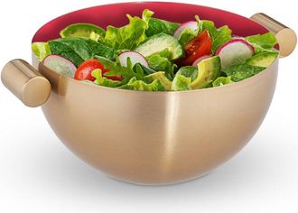 Relaxdays Set 4 Ensaladeras Con Asas &Oslash; 20 Cm, Cuenco De Cocina, Bol De Acero Inoxidable, Reposter&iacute;a, Frutero,, Dorado Y Rojo