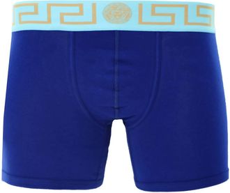 Versace Mens Long Trunk With Greca In Bluette+Splash