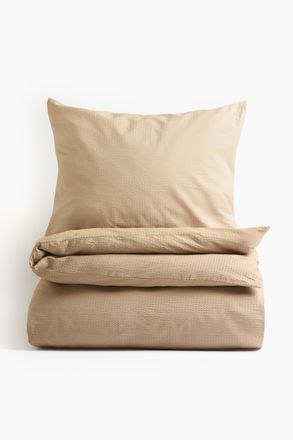 H&M Seersucker-Bettw&auml;sche in Einzelbett-Gr&ouml;sse - Beige