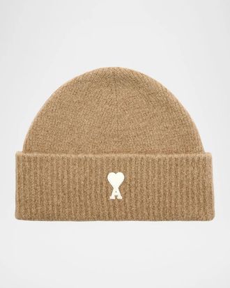 Ami Logo Alpaca-Blend Knit Beanie Hat