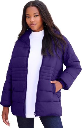 Roaman's Plus Size Lightweight Quilted Jacket in Midnight Violet at Nordstrom, Size Medium