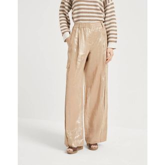 Brunello Cucinelli Womens Beige Wide Leg Trousers, Size 40