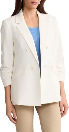 Jones New York Scrunch Sleeve Faux Double Breasted Linen Jacket in Natural White at Nordstrom, Size X-Large P
