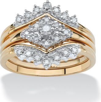 Palm Beach Jewelry 1/5 TCW Diamond 18k Yellow Gold-plated Sterling Silver 3-Piece Wedding Ring Set