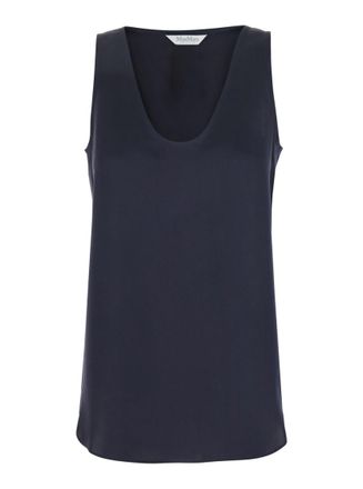 Max Mara Blue Solid Scoop Neck Top