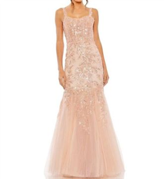 Mac Duggal Corset Bodice Embellished Dress In Pink