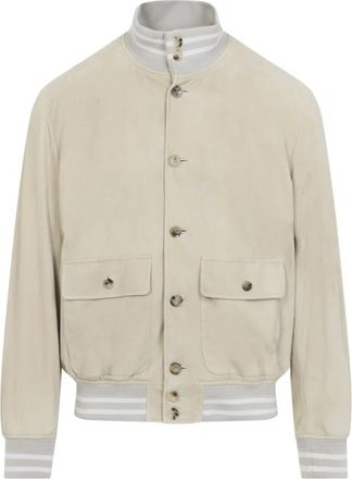Ralph Lauren Jassen, Heren, Beige, M, Su&egrave;de, Purple Label Bomberjack