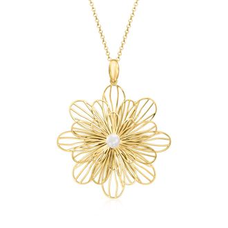 Ross-Simons Italian 18kt Gold Over Sterling Daisy Pendant Necklace With 5-6mm Cultured Pearl