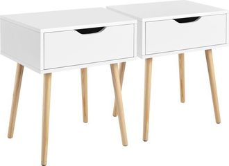 Yaheetech Yaheetech - 2pcs Mesillas De Noche Para Dormitorio Mesita De Noche Con 1 Caj&oacute;n Mesa Auxiliar De Madera Para Sala De Estar Blanco 48,5&times;41&times;57,5 Cm