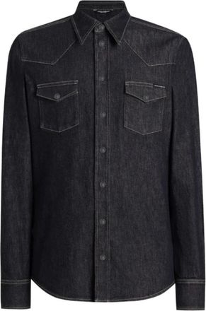 Dolce & Gabbana Navy Blauwe Denim Shirt - Heren - Spijkeroverhemden - Blauw - 3XL - Denim - Overhemden