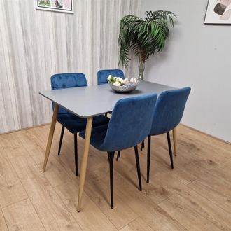 Kosy Koala Modern Rectangle Dark Grey Dining Table Set With 4 Blue Velvet Chairs Dining Room Furniture in Brown