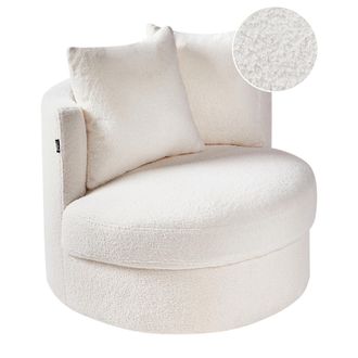Beliani Sill&oacute;n Moderno Glamour Respaldo Redondo Boucl&eacute; Base Giratoria Hierro Con Dos Cojines Blanco Dalby