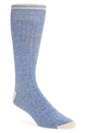Nordstrom Ribbed Linen Blend Dress Socks in Denim at Nordstrom