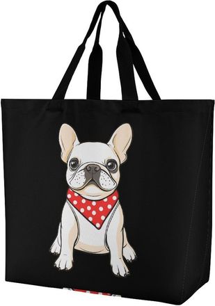 Generic Cute Chubby Dog Reusable Shopping Bags Large Capacity Grocery Bag Heavy Duty Tote for Women 40x40x16cm