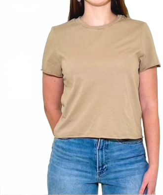 Michael Stars Jackie Raw Edge Short Sleeve Daily Crew Tee In Macadamia