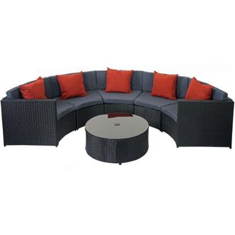 Hhg Non utilizzato] Set salotto giardino esterno salottino HHG 120 polyrattan nero con cuscini grigio scuro e arancione