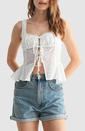 All in Favor Embroidered Split Front Cotton Camisole in Off White at Nordstrom Rack, Size X-Large