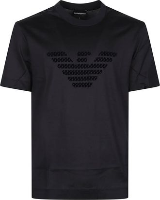 Emporio Armani Maxi Logo Flock T-Shirt - Heren - T-shirts - Blauw - L - Tops