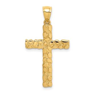 Diamond2Deal 14k Yellow Gold Nugget Cross Pendant