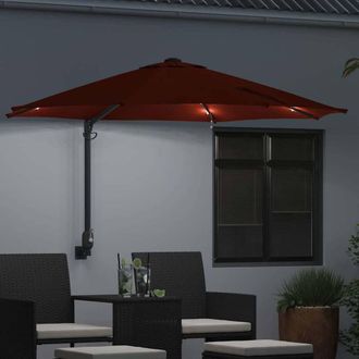 Berkfield Home Modern Wall-mounted Garden Parasol with LEDs Terracotta 248 cm in Orange