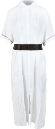 Fabiana Filippi Linnen Chemisier Jurk met Knopen - Dames - Shirt Kleedjes - Wit - XL - Linnen - Kleedjes
