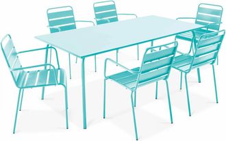 Oviala Mesa de jardín y 6 sillas de metal turquesa