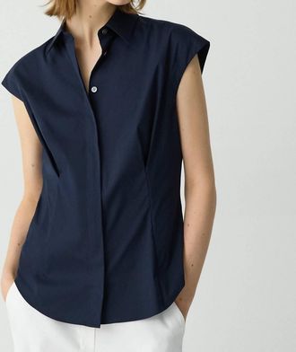 Theory Cinched Cap Sleeve Shirt In New Navy