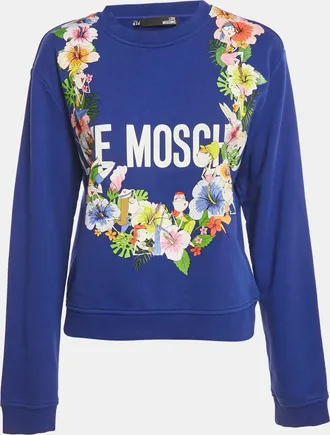 Love Moschino Blue Printed Cotton Crew Neck Sweatshirt