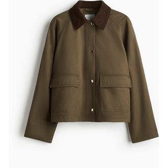 H&M Corduroy-collar Jacket in Dark Khaki Green at Nordstrom, Size Xx-Large