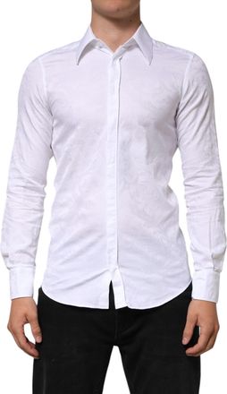 Dolce & Gabbana Mens White Cotton Martini Paisley Jacquard Shirt