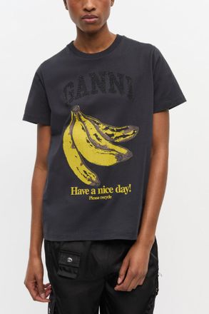 Ganni Mixed Black Banana Graphic T-shirt - Size XXS Organic Cotton