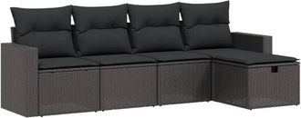 vidaXL Set De Muebles De Jard&iacute;n 5 Pzas Y Cojines Rat&aacute;n Sint&eacute;tico Negro Vidaxl