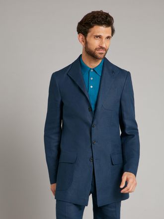 Oliver Brown Mandarin Collar Linen Jacket - Navy
