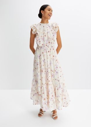 Bonprix Maxikleid BONPRIX, Damen, Gr. 40, N-Gr, beige (naturbeige, zartflieder gebl&uuml;mt), Obermaterial: 100% Baumwolle. Futter: 100% Baumwolle, ausgestellt, Kl