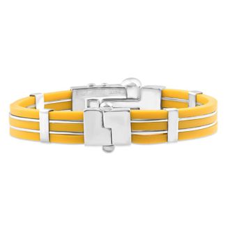 Pompeii3 Mens Steel And Yellow Silicone Two Tone 11mm 8 Bangle Bracelet